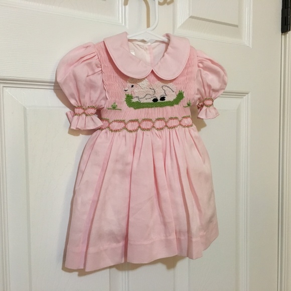 Lamb Smocked Dress 100% Cotton Spring Pink - Picture 6 of 7